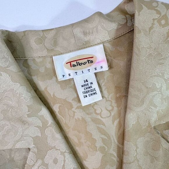 Talbots Top Womens 14 Silk Damask Paisley Blouse Shirt Button Down Collar Gold - Picture 3 of 9